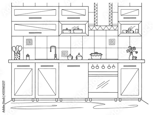 Kitchen furniture. Vector illustration in sketch style