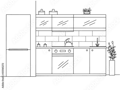 Kitchen furniture. Vector illustration in sketch style