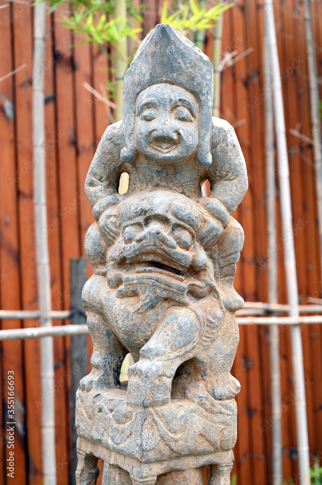 Ancient Chinese figures and lion stone sculptures