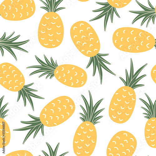 Pineapple vector background. Fruits print. Vegetable hand drawn seamless pattern for prints, textile, wrapping paper. Abstract summer background. Vegetarian healthy food illustration