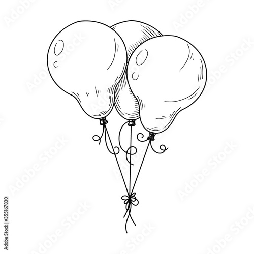 Different balloons. Inflatable balls on a string. Vector illustration