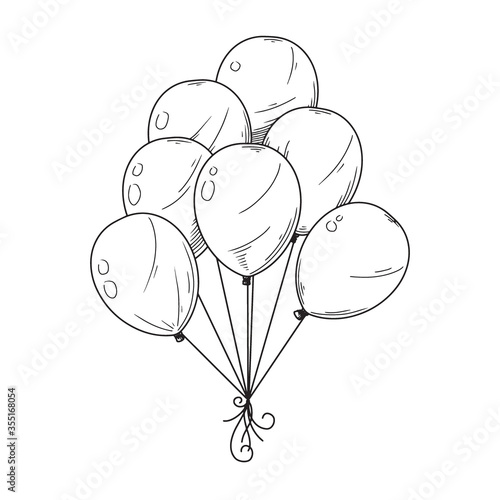 Different balloons. Inflatable balls on a string. Vector illustration