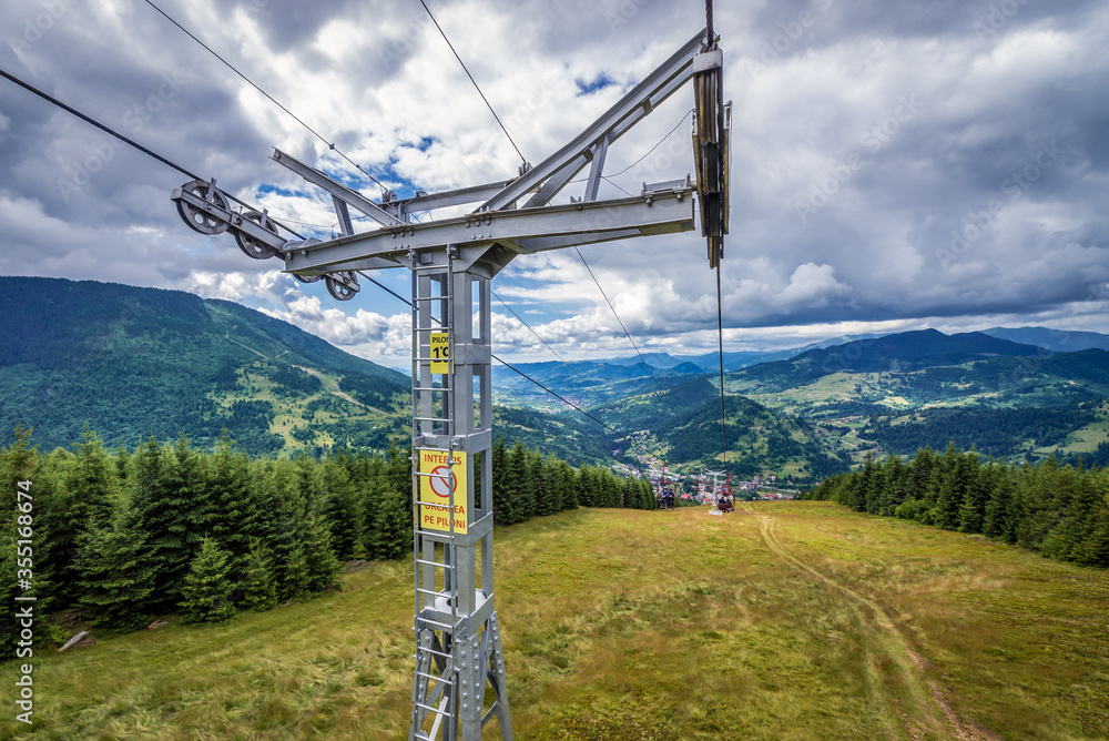 Cable car in Borsa town Cascada in Rodna Mountains in Romania