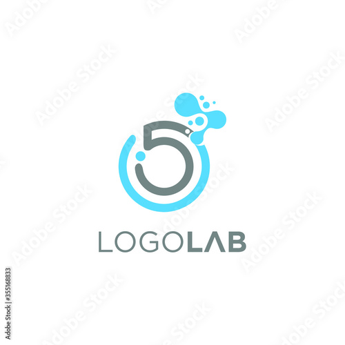 molecule number 5 Logo design , Lab Logo Design Element , Design Vector with Dots. - VECTOR