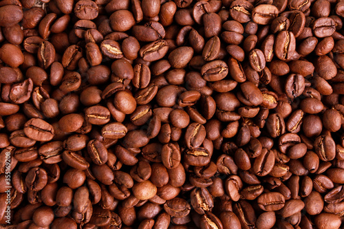 Coffee bean texture background. Top view. Espresso, traditional roast, coffee shop concept