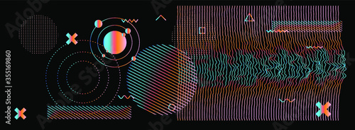 Generative art and data visualization of Simplex or Perlin noise function. Abstract glitched background with geometric composition. Futuristic sci-fi illustration.