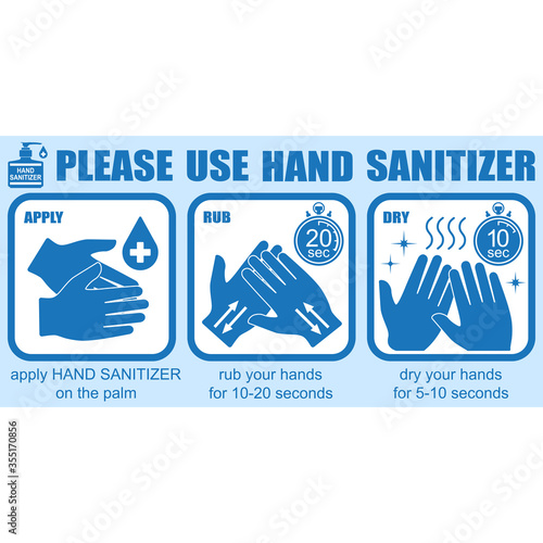 Healthcare infographic elements. PLEASE USE HAND SANITIZER. Vector illustration.