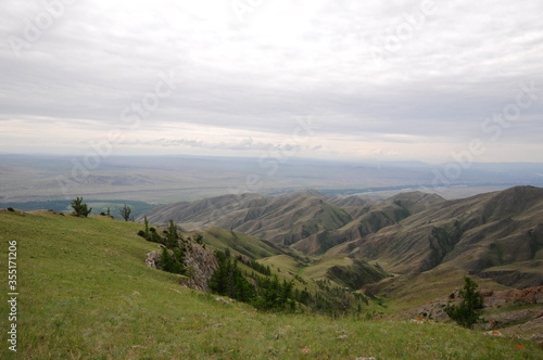 mountains in Tuva on the Bank of the Yenisei in summer