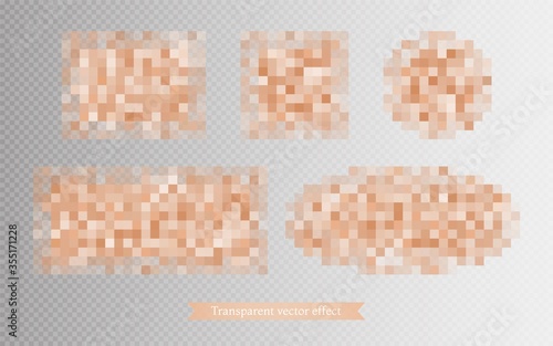 Censor mosaic blur effect. Blurred censorship texture with pixels. Nudity or adult content coverage. Vector illustration isolated on transparent background.