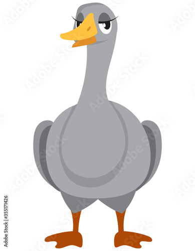 Goose front view. Farm animal in cartoon style.