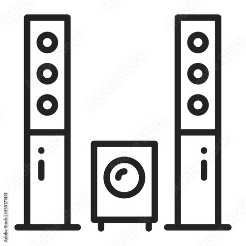 Home theater black line icon. Stereo speakers system. Household equipment. Sign for web page, mobile app, banner. 