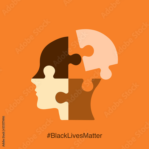 jigsaw pieces of a head message "Black Lives Matter".
social media hastag