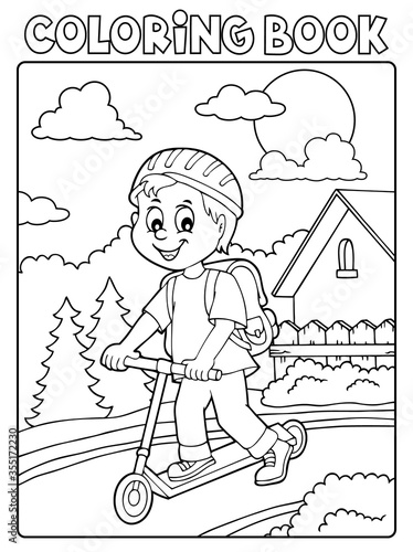 Coloring book boy on kick scooter theme 2