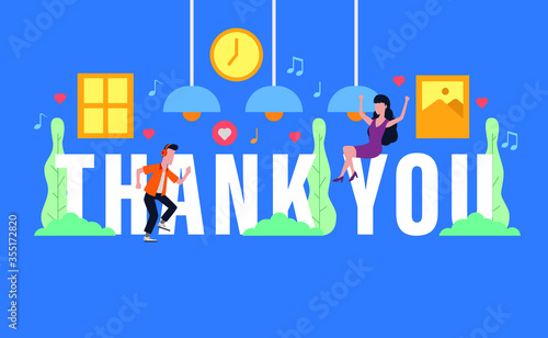 Thanks you text sign. Design for banner, presentation, flyer. social media account congratulation. happy joy with blue background.