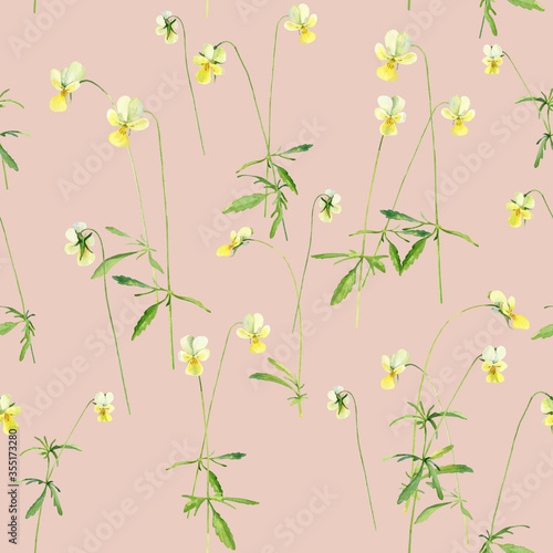 Seamless pattern of watercolor flowers violets.