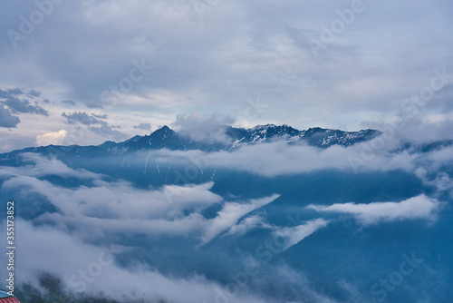 Landscape of snowy and foggy mountains at Gito Plateau  Rize  Black Sea   Karadeniz region of Turkey