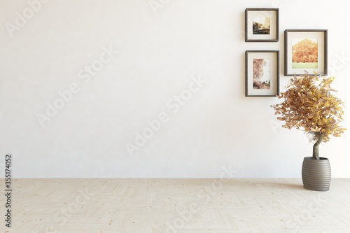 Fototapeta Naklejka Na Ścianę i Meble -  White minimalist empty room. Scandinavian interior design. 3D illustration
