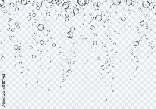Bubbles underwater texture isolated on transparent background. Vector fizzy air, gas or oxygen under water. Realistic champagne drink, soda effect template