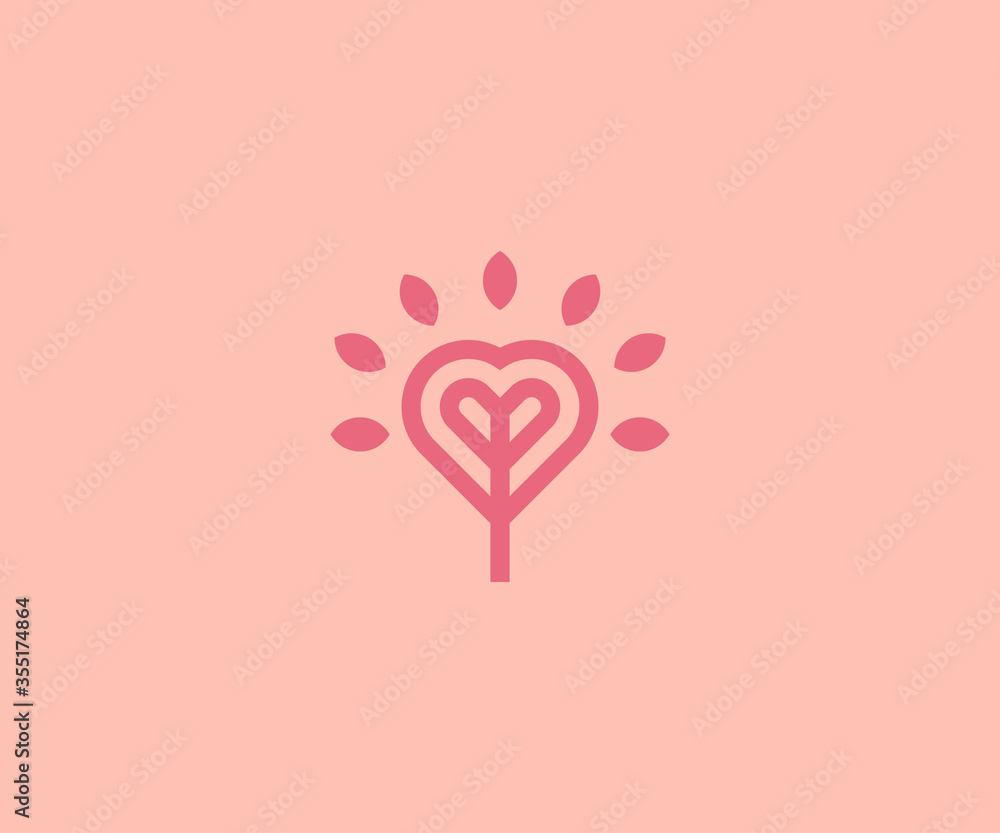 Tree with heart logo design template vector