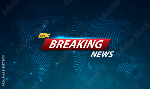 Breaking news live banner on world map background, Vector illustration.
