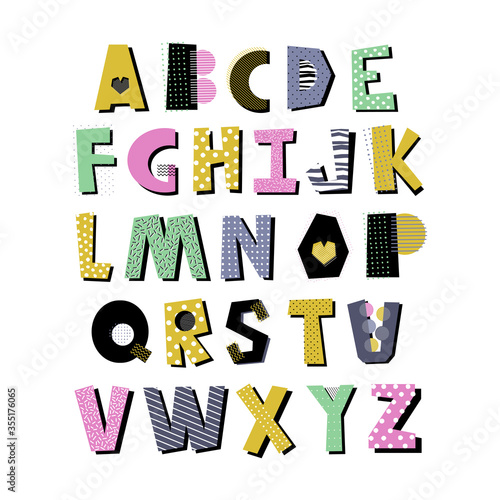 Hand drawn creative alphabet from A to Z. Letters with textured effect. 