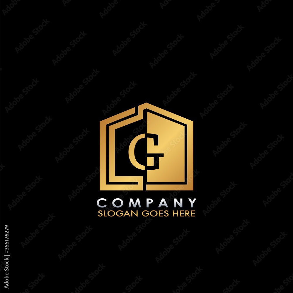 Golden House G letter logo, initial half negative space letter design for business, building and property style oncept Golden House G letter logo, initial half negative space letter design for business, building and property style oncept