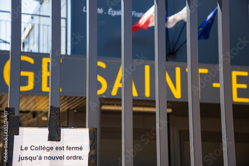 Vinncens, France. Coronavirus lockdown end, start of deconfinement (easing restrictions) but colleges still claosed and students practice distance online learning with their teaches. photo