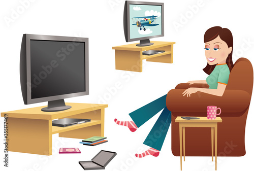 Girl watching TV in chair