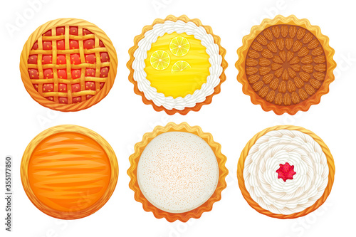 Colorful pies icons set. Sweet bakery vector.