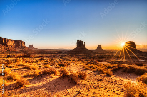 Monument Valley in Navajo National Park at Sunrise, Border of Utah and Arizona