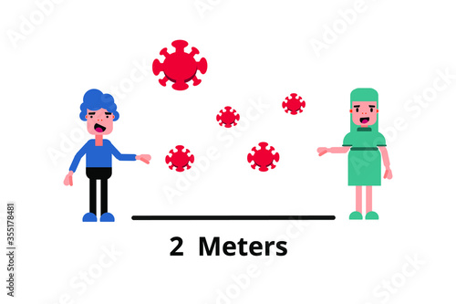 Social distancing 2 meters vector. Keep your distancing from other people in public. Coronavirus pandemic preventive measures.