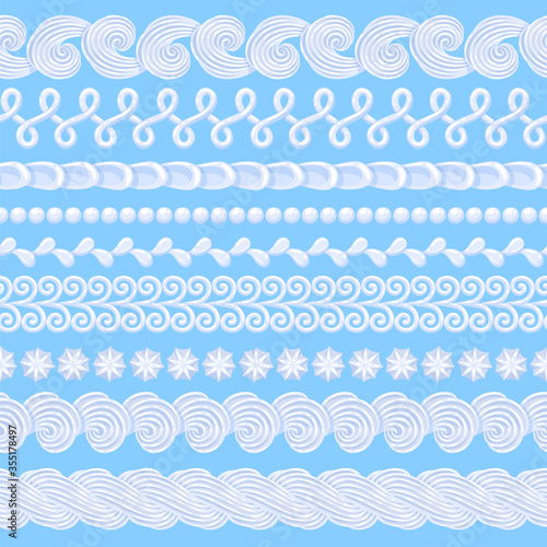 Whipped buttercream cake borders set. Vector seamless pattern.