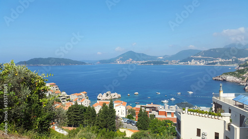 scenic view to seacoast of Budva and Becici - resort on Adriatic sea Montenegro
