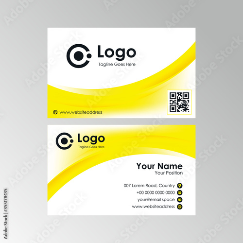 abstract fresh yellow white curve business card design, professional name card template vector