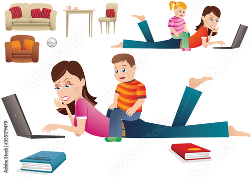 Mother and child at computer
