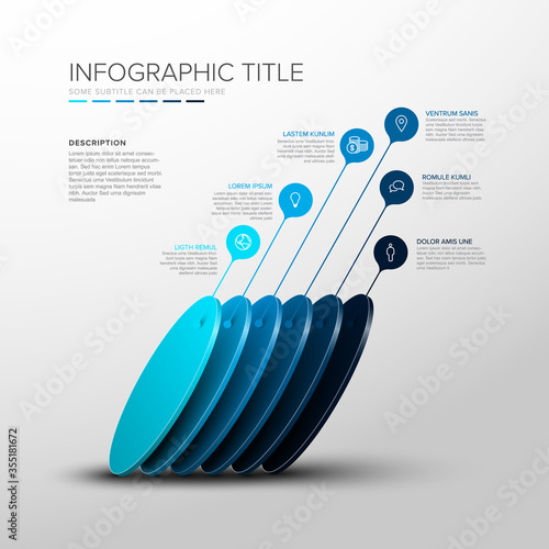 Vector Infographic round blue diagonal layers desks template