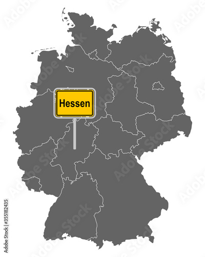Landkarte von Deutschland mit Ortsschild von Hessen © lantapix