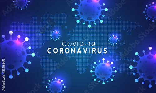Covid-19 Coronavirus concept outbreak influenza background.Pandemic medical health risk concept with disease cell is dangerous vector design