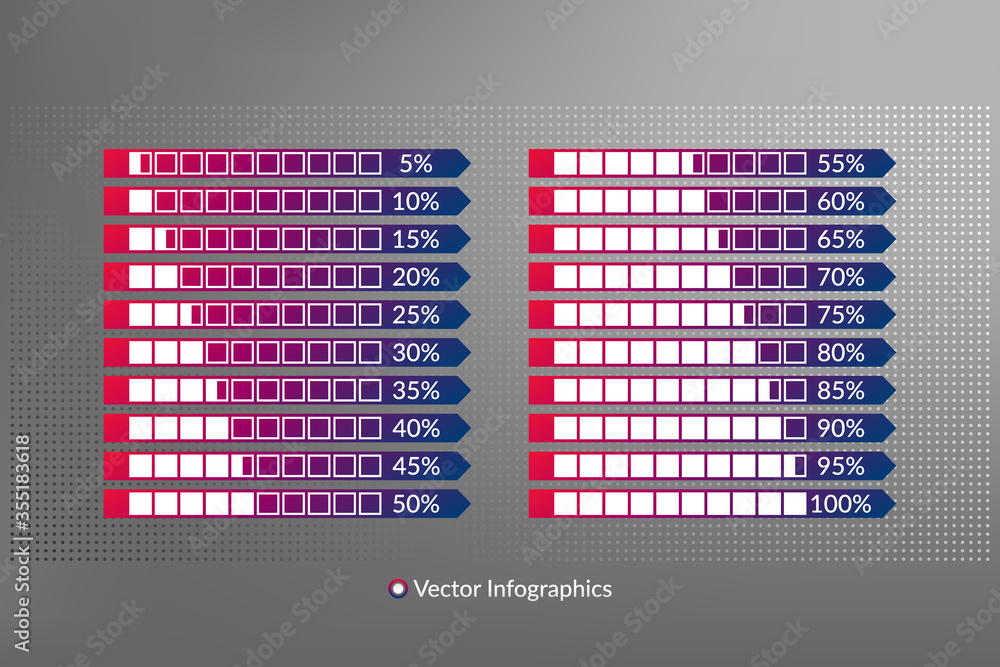 5 10 15 20 25 30 35 40 45 50 55 60 65 70 75 80 85 90 95 100 percent charts. Vector percentage infographic set. Gradient arrow signs. Isolated business icons. Symbols web design, download 5 10 15 20 25 30 35 40 45 50 55 60 65 70 75 80 85 90 95 100 percent charts. Vector percentage infographic set. Gradient arrow signs. Isolated business icons. Symbols web design, download