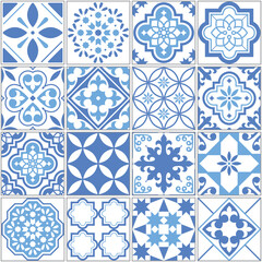 Keuken achterwand Portugese tegeltjes patronen Portuguese Azulejo tile seamless vector pattern, Lisbon blue old tiles mosaic, Mediterranean repetitive textile design   © redkoala
