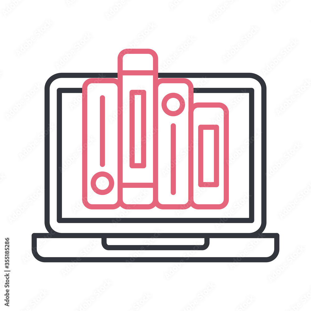 Isolated ebooks on laptop line style icon vector design Isolated ebooks on laptop line style icon vector design