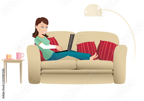 Woman and laptop in house