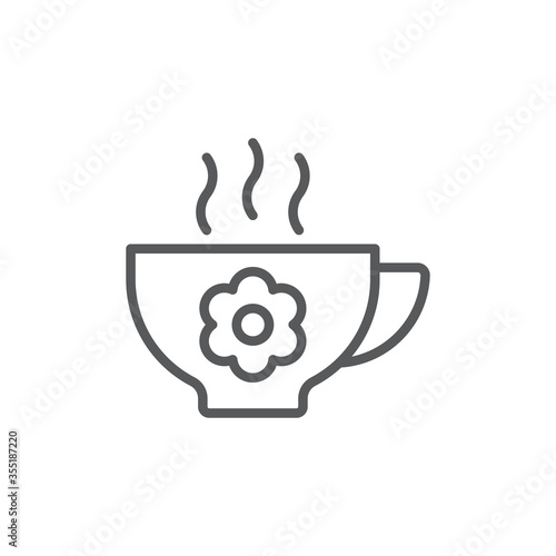 Aroma tea cup with flower vector icon symbol isolated on white background
