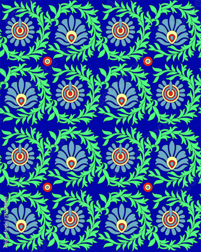 Seamless flower paisley allover pattern with green background.seamless pattern with flowers