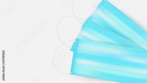 Medical masks set isolated on white background, realistic vector illustration. Medic surgical cover, safety prevention. Virus protection mask, top view. Surgical protection, filter respiratory.