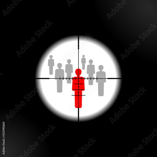 Terrorism danger and War conflict - aiming to people with optical sight - target lens view - vector concept