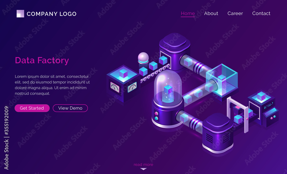 Data processing factory, isometric technology concept vector. Server ...