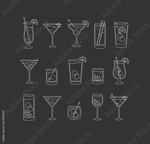 Obraz na płótnie Alcohol drinks and cocktails icon flat set dark w salonie