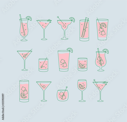 Obraz na płótnie Alcohol drinks and cocktails icon flat set blue w salonie