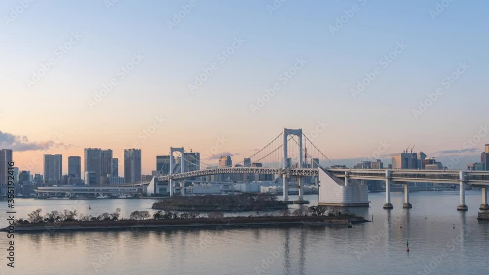 Rainbow Bridge landmark of Tokyo view from Odaiba, Japan Rainbow Bridge landmark of Tokyo view from Odaiba, Japan